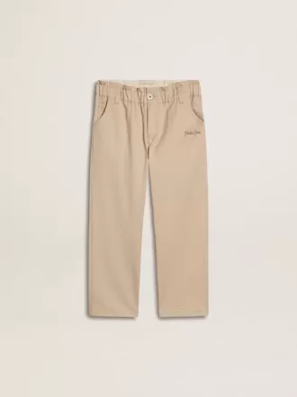 Beige bomuldsbukser til piger med broderi