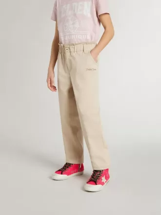 Beige bomuldsbukser til piger med broderi
