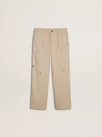 Beige chinos til børn med flerfarvede stænk