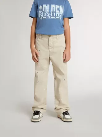 Beige chinos til børn med flerfarvede stænk