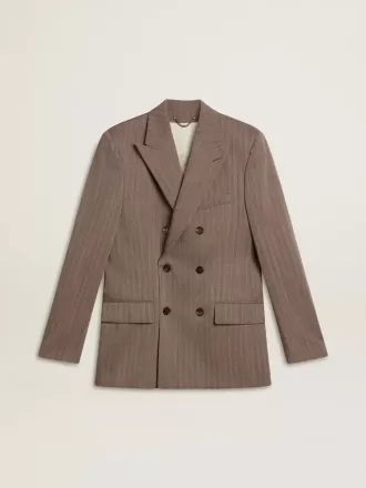 Beige dobbeltradet blazer i uldblanding til mænd
