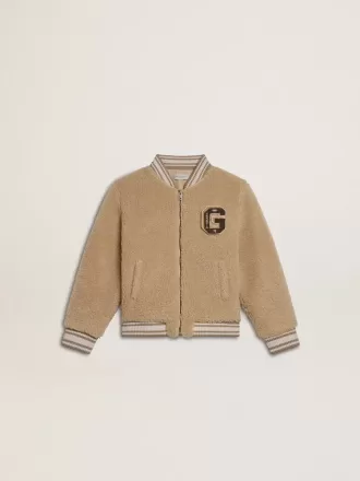 Beige fleece bomberjakke til børn