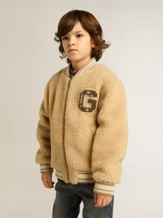 Beige fleece bomberjakke til børn
