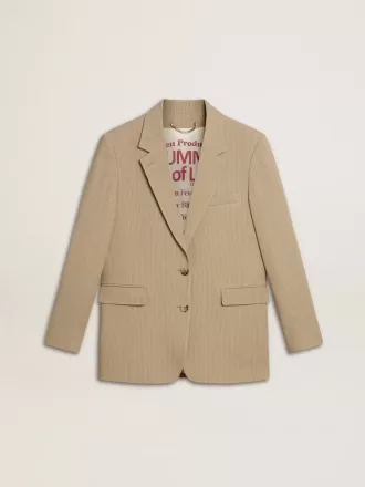 Beige jakke med fine striber og enkeltradet lukning til kvinder i oversize-pasform