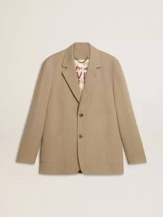 Beige jakke med fine striber til mænd, enkeltradet og oversized pasform