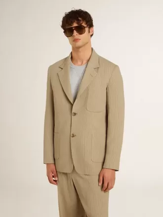 Beige jakke med fine striber til mænd, enkeltradet og oversized pasform