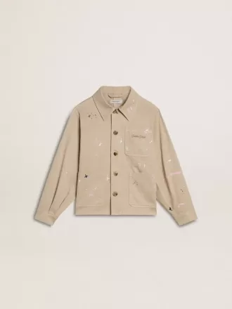 Beige jakke til børn med flerfarvede sprøjt