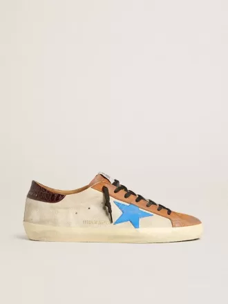Beige Super-Star LTD til mænd med lys blå stjerne og hælkappe med krokodilleprint