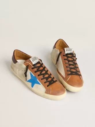 Beige Super-Star LTD til mænd med lys blå stjerne og hælkappe med krokodilleprint