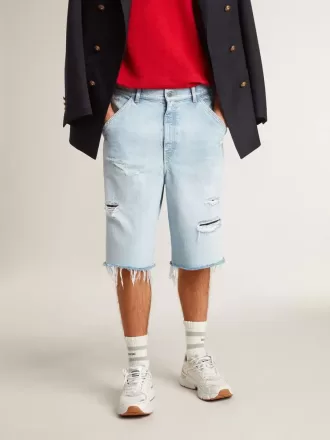 Bermudashorts i denim til mænd med slidt look