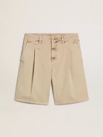 Bermudashorts til mænd i beige denim med et slidt look
