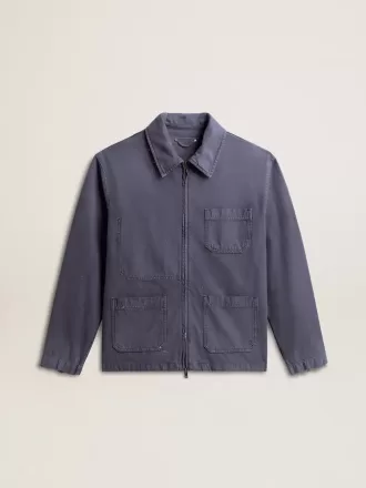Blå herrejakke i denim bomuld med distressed-behandling