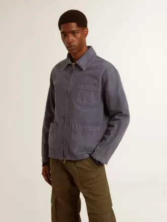 Blå herrejakke i denim bomuld med distressed-behandling