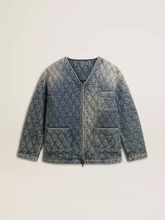 Blå quiltet jakke til kvinder i bomuldsdenim med distressed finish