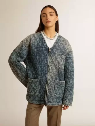 Blå quiltet jakke til kvinder i bomuldsdenim med distressed finish