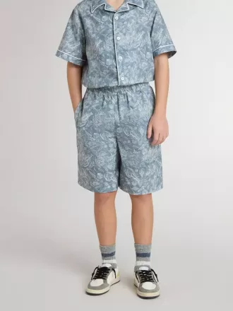 Blå shorts til drenge med hvidt print