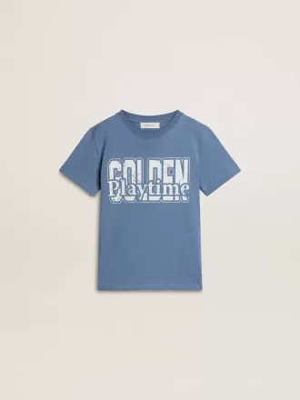 Blå T-shirt til drenge med hvidt print