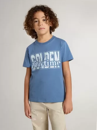 Blå T-shirt til drenge med hvidt print