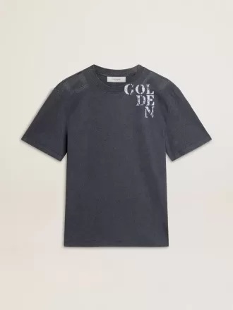 Blå T-shirt til mænd med hvidt print