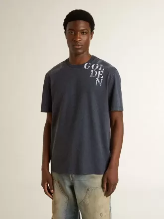 Blå T-shirt til mænd med hvidt print