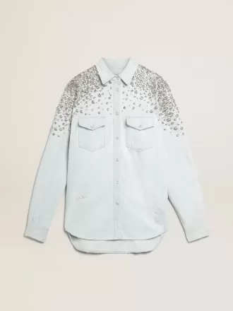 Blegede boyfriend-skjorter til kvinder med cabochon-krystaller