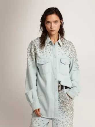 Blegede boyfriend-skjorter til kvinder med cabochon-krystaller
