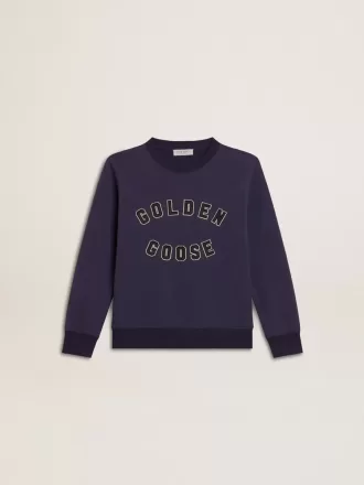 Blåviolet sweatshirt med Golden Goose-skrift på fronten