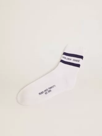 Bomuldssokker med distressed finish, blå striber og logo