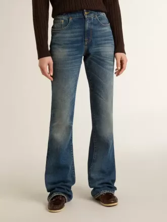 Bootcut-jeans til kvinder med vintagevask og metalliske detaljer