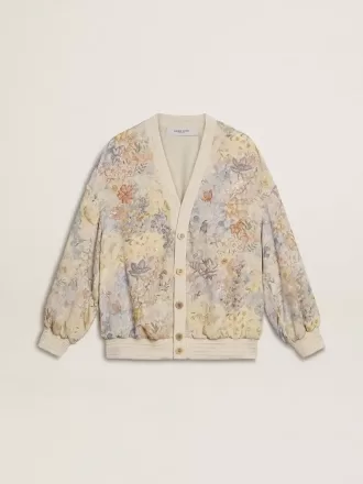 Cardigan til kvinder med blomsterprint og broderi