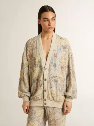 Cardigan til kvinder med blomsterprint og broderi