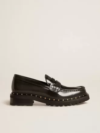 Chunky loafers til kvinder i sort læder med nitter