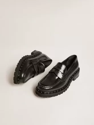 Chunky loafers til kvinder i sort læder med nitter