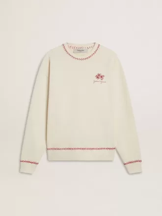 CNY sweatshirt i slidt hvid bomuld med rødt broderi