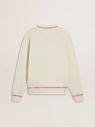 CNY sweatshirt i slidt hvid bomuld med rødt broderi