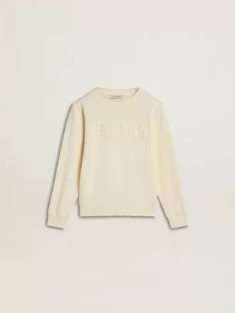 Cremefarvet sweatshirt til piger med patch-tekst