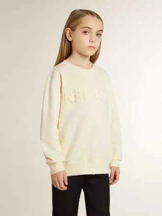 Cremefarvet sweatshirt til piger med patch-tekst