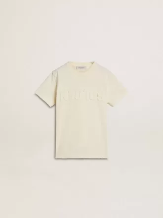 Cremefarvet T-shirt til drenge med hævet logo