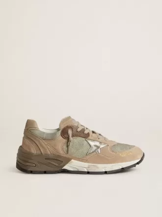 Dad-Star til kvinder i beige mesh og ruskind med sølvfarvet læderstjerne