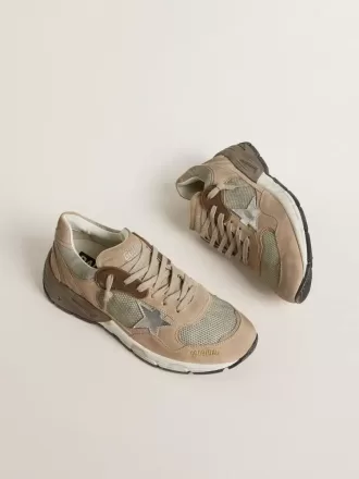 Dad-Star til kvinder i beige mesh og ruskind med sølvfarvet læderstjerne