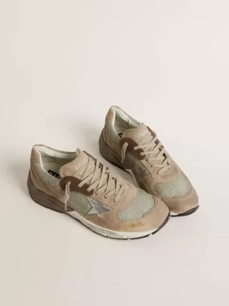 Dad-Star til mænd i beige mesh og ruskind med sølvfarvet læderstjerne