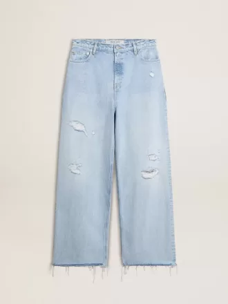 Dame bukser i denim med slidt look