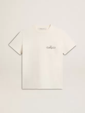 Dame-T-shirt i antik hvid med logo på brystet