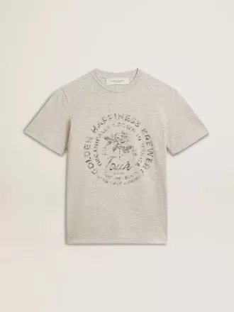 Dame-T-shirt i gråmeleret bomuld med sæsonbetonet print