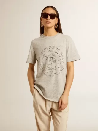 Dame-T-shirt i gråmeleret bomuld med sæsonbetonet print