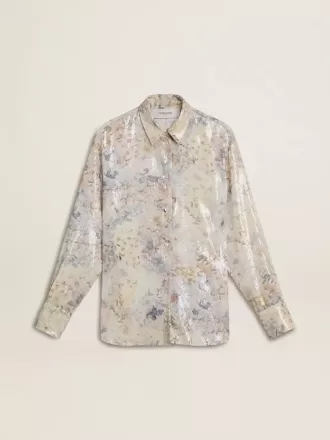 Damebluse med flerfarvet blomsterprint med pailletter
