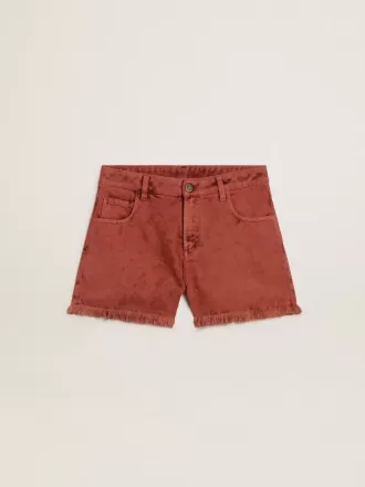 Damershorts i murstensrød denim med Golden Mediterraneo-broderi