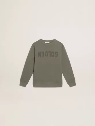 Distressed olivengrøn sweatshirt med Golden-bogstaver på fronten
