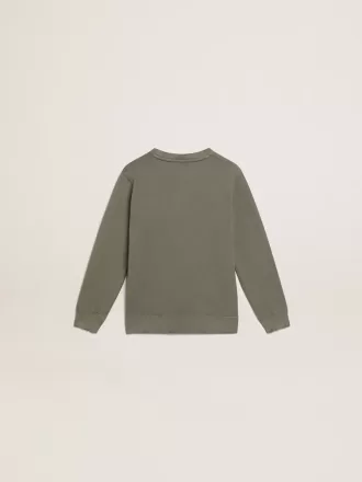Distressed olivengrøn sweatshirt med Golden-bogstaver på fronten