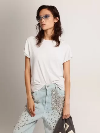 Distressed regular-fit T-shirt til kvinder i hvid